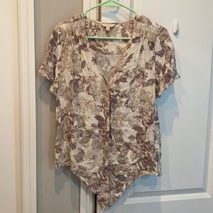 Lucky Brand Floral Cream Short Sleeve Blouse